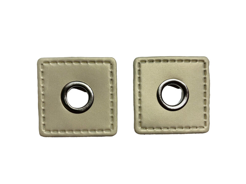 2er Kunstleder Patches mit Ösen Creme/Beige 8mm