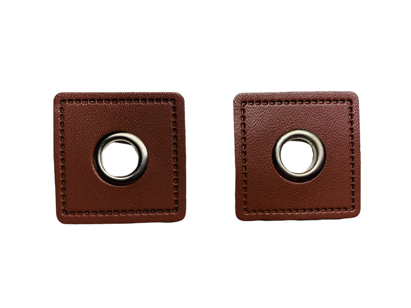 2er Kunstleder Patches mit Ösen Dunkelbraun 8mm