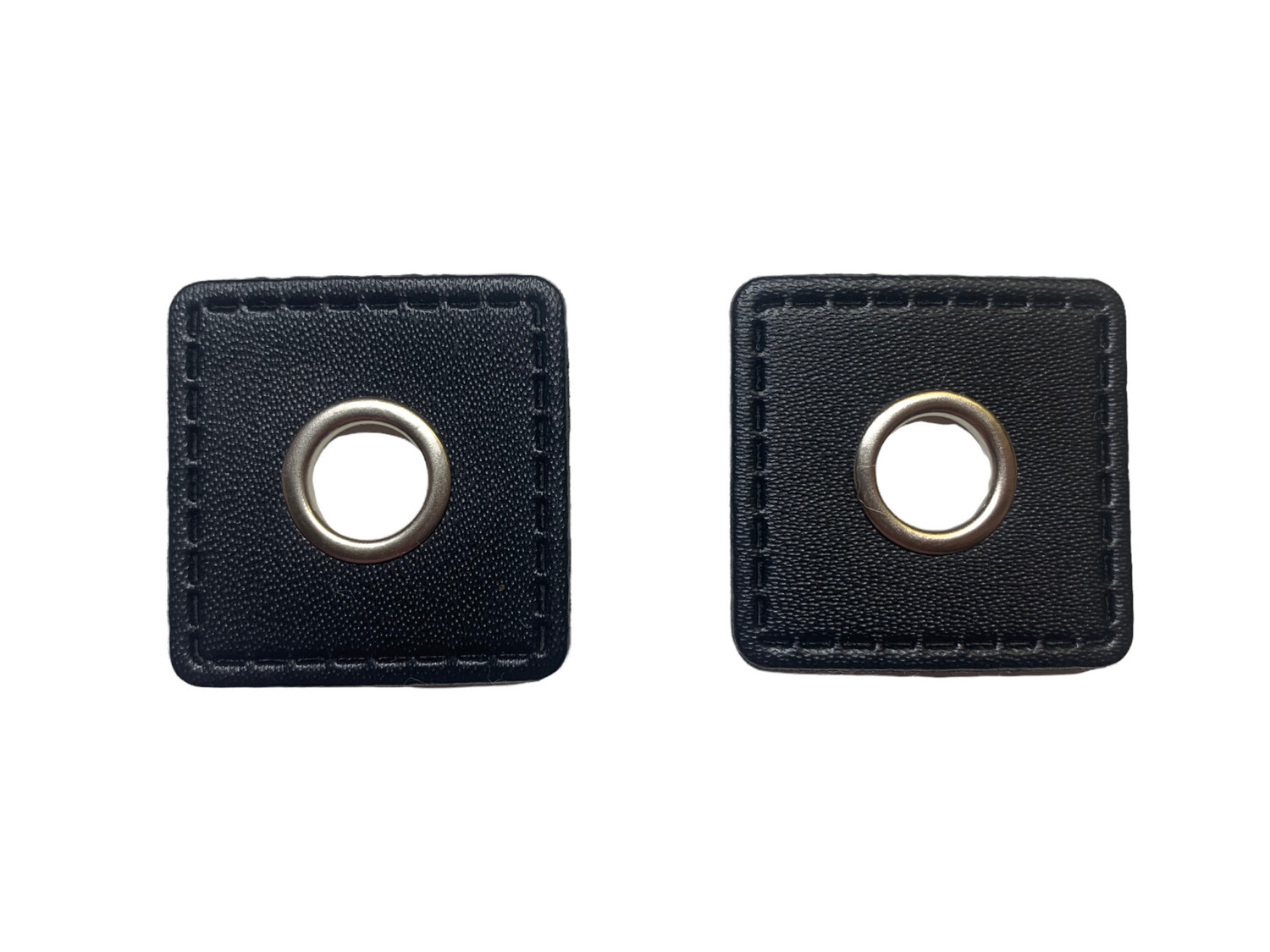 2er Kunstleder  Patches mit Ösen Schwarz 11mm