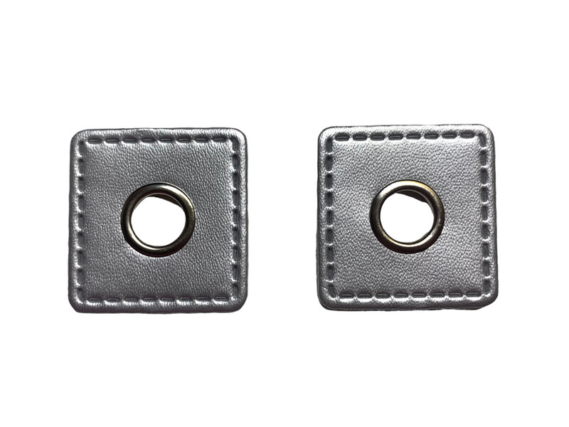 2er Kunstleder Patches mit Ösen Silber 11mm