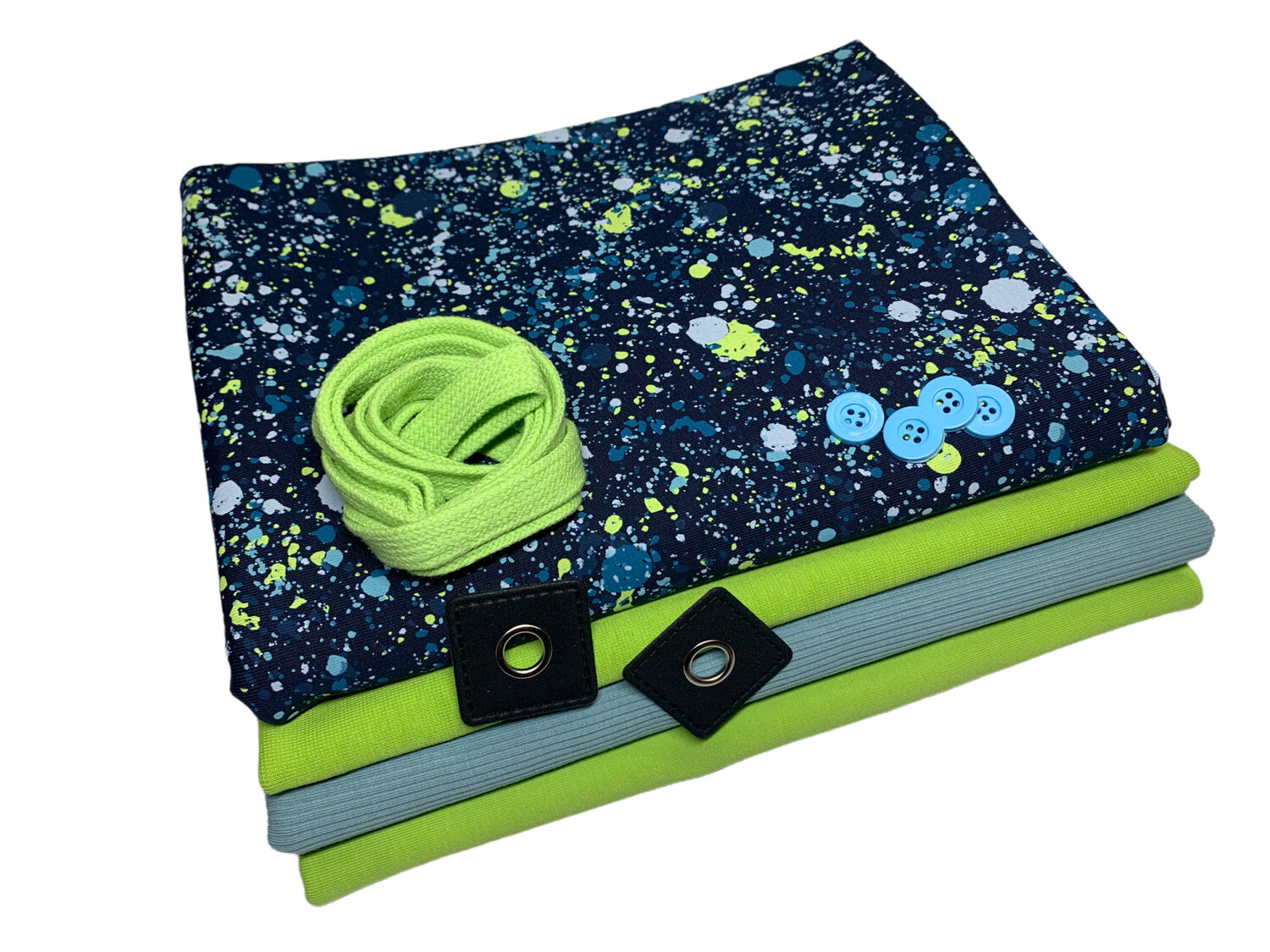 Großes Jersey Stoffpaket  Farbflecken Grün-Blau
