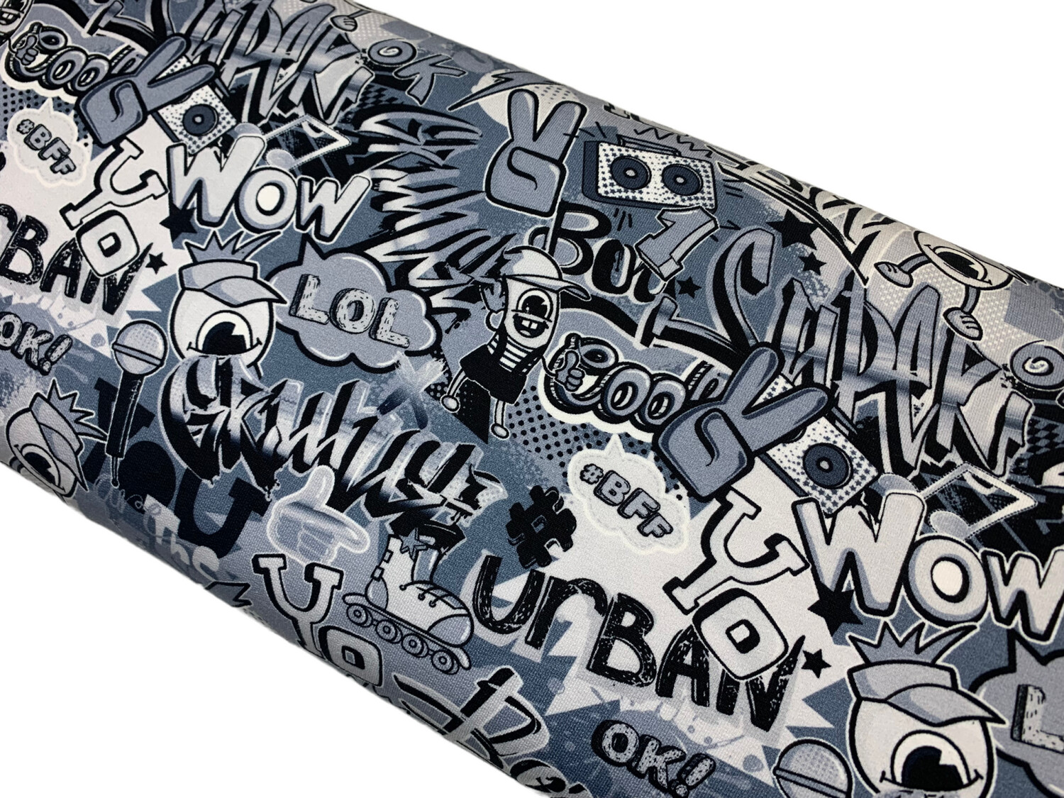 French Terry Graffiti Grau/Blau