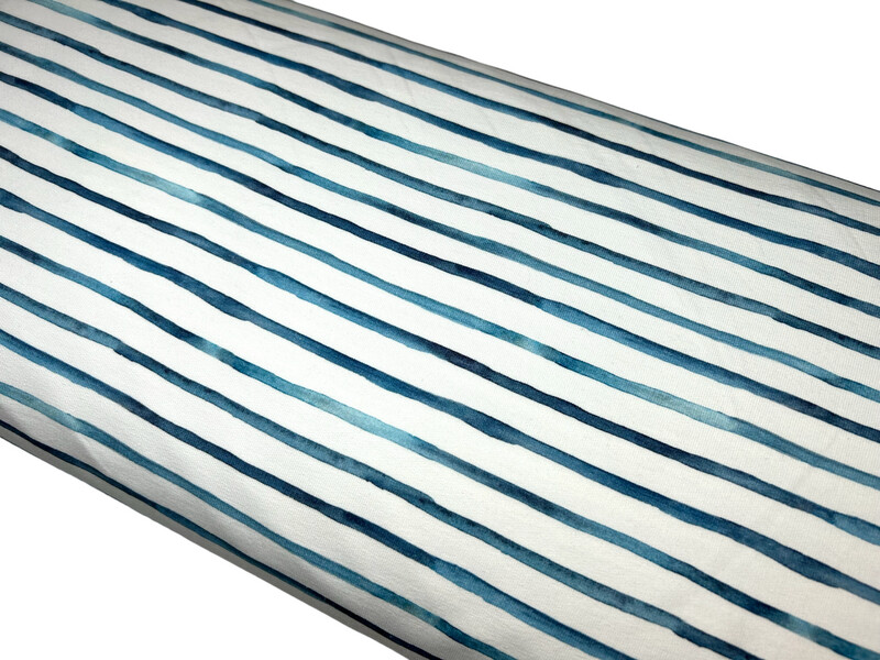 French Terry Gewellte Streifen Blau
