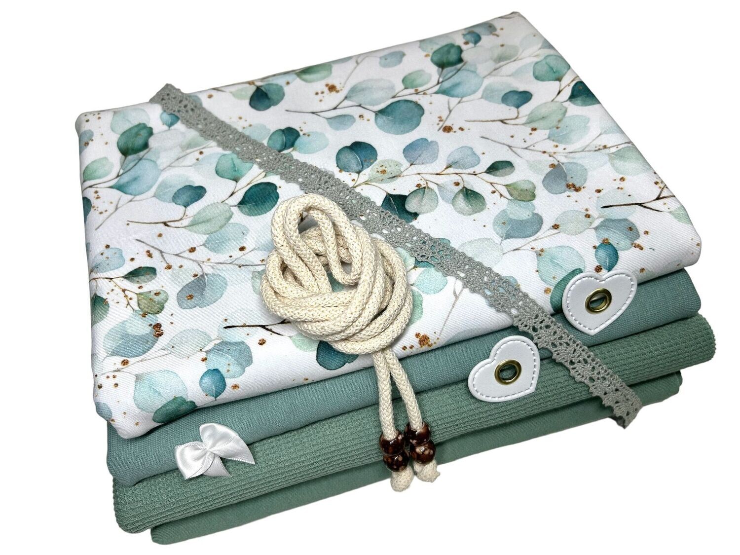 Kleines Jersey Stoffpaket Eukalyptus Glitzer