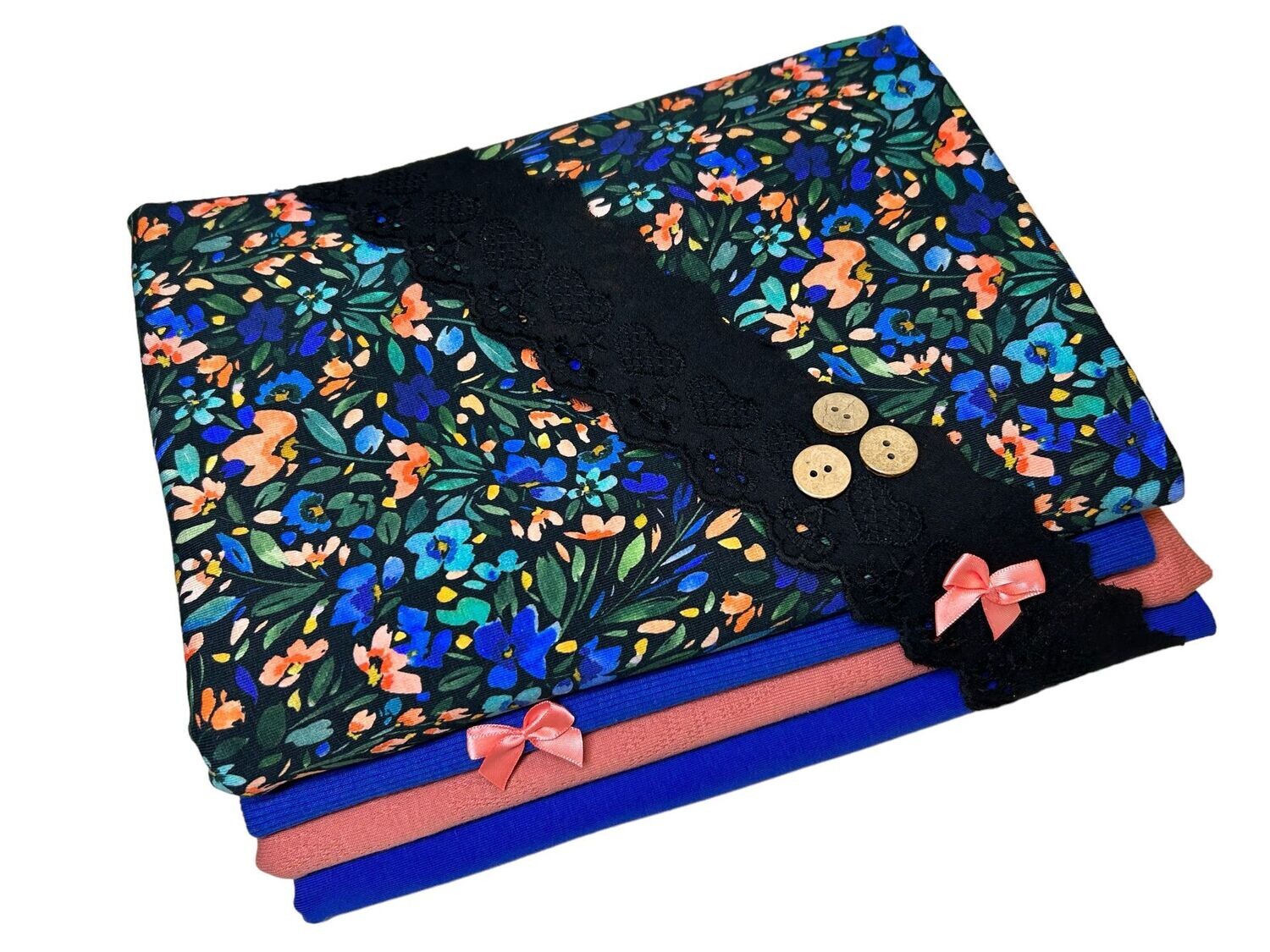 Großes Jersey Stoffpaket Wildblumen auf Schwarz