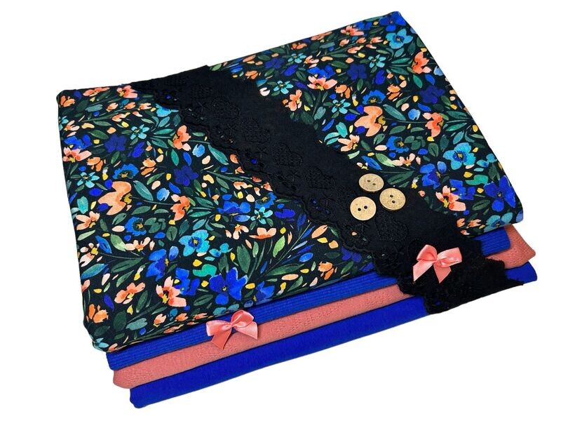 Großes Jersey Stoffpaket Wildblumen auf Schwarz