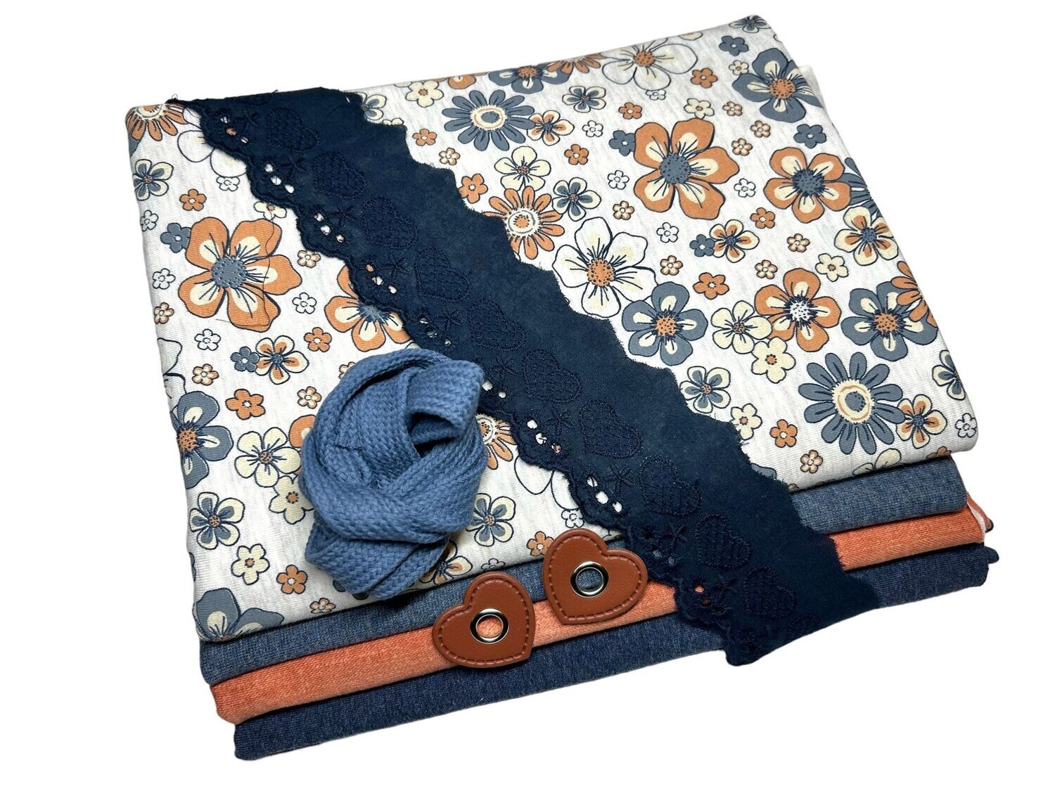 Großes Jersey Stoffpaket Melange Flowers auf Ecru