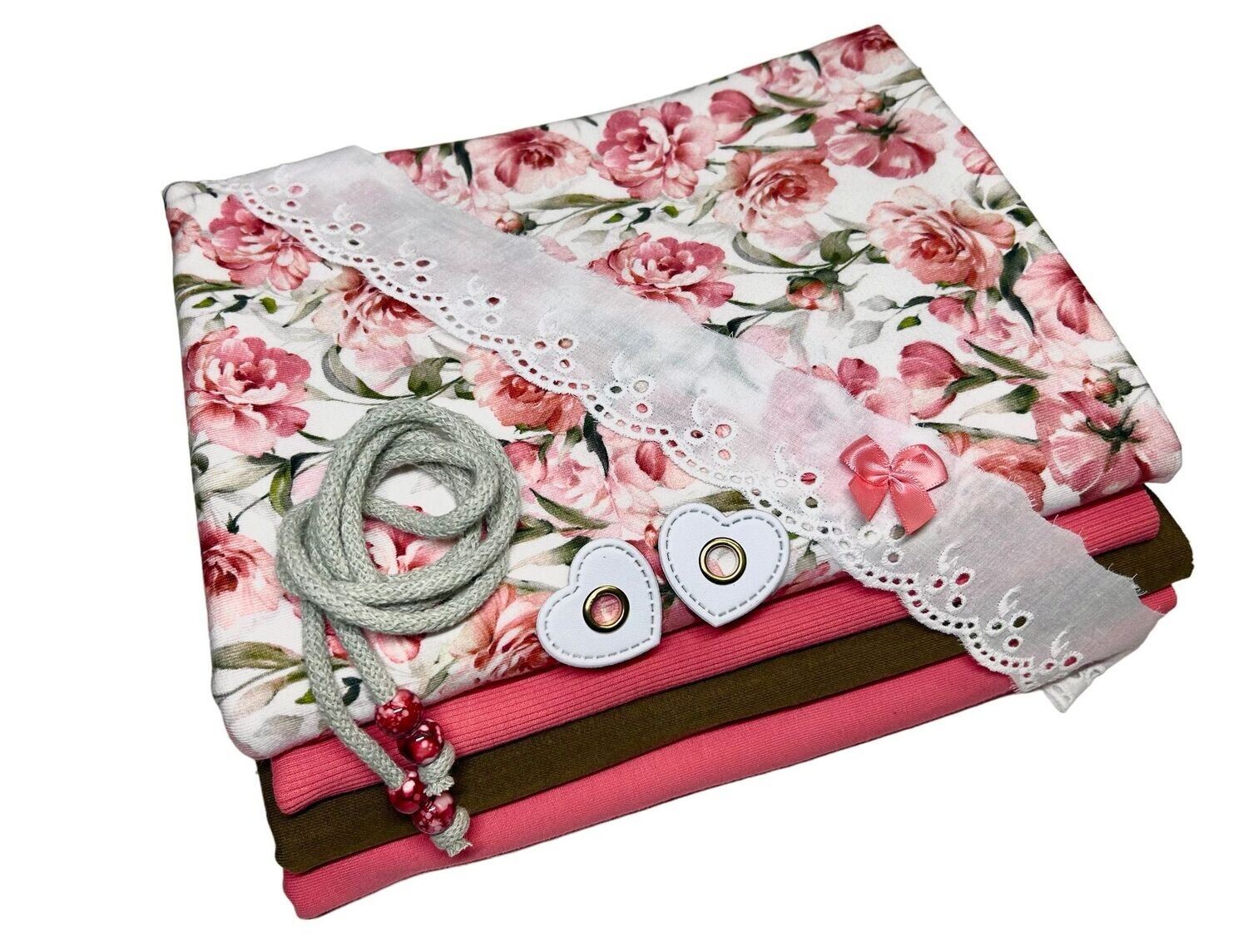 Großes Jersey Stoffpaket Rosen-Creme