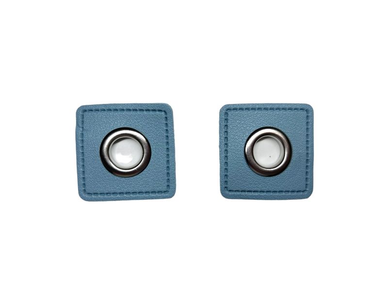 2er Kunstleder Patches mit Ösen Altblau 11mm