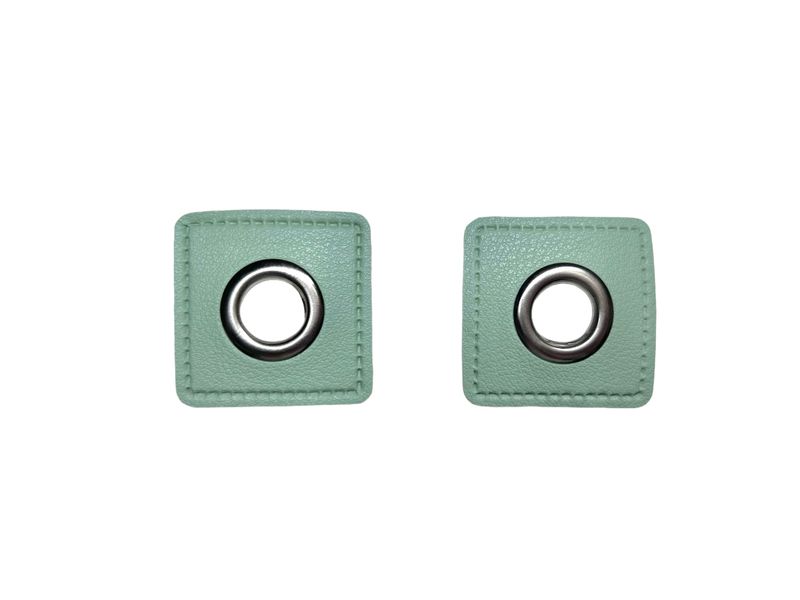 2er Kunstleder Patches mit Ösen Altgrün 8mm