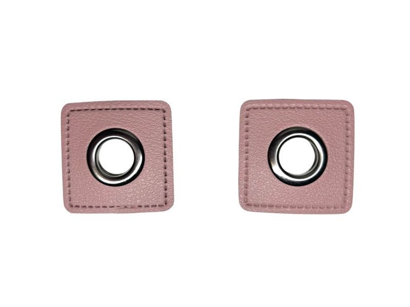 2er Kunstleder Patches mit Ösen Hellrosa 11mm