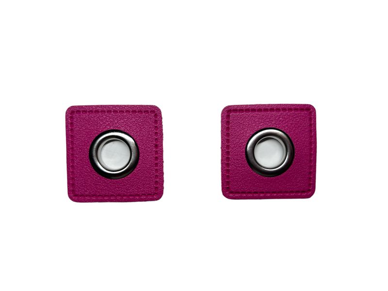 2er Kunstleder Patches  mit Ösen Fuchsia 11mm
