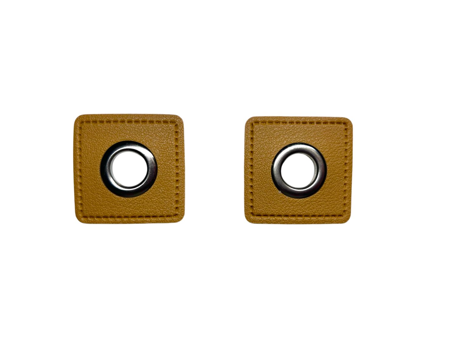 2er Kunstleder Patches mit Ösen  Senfgelb 11mm