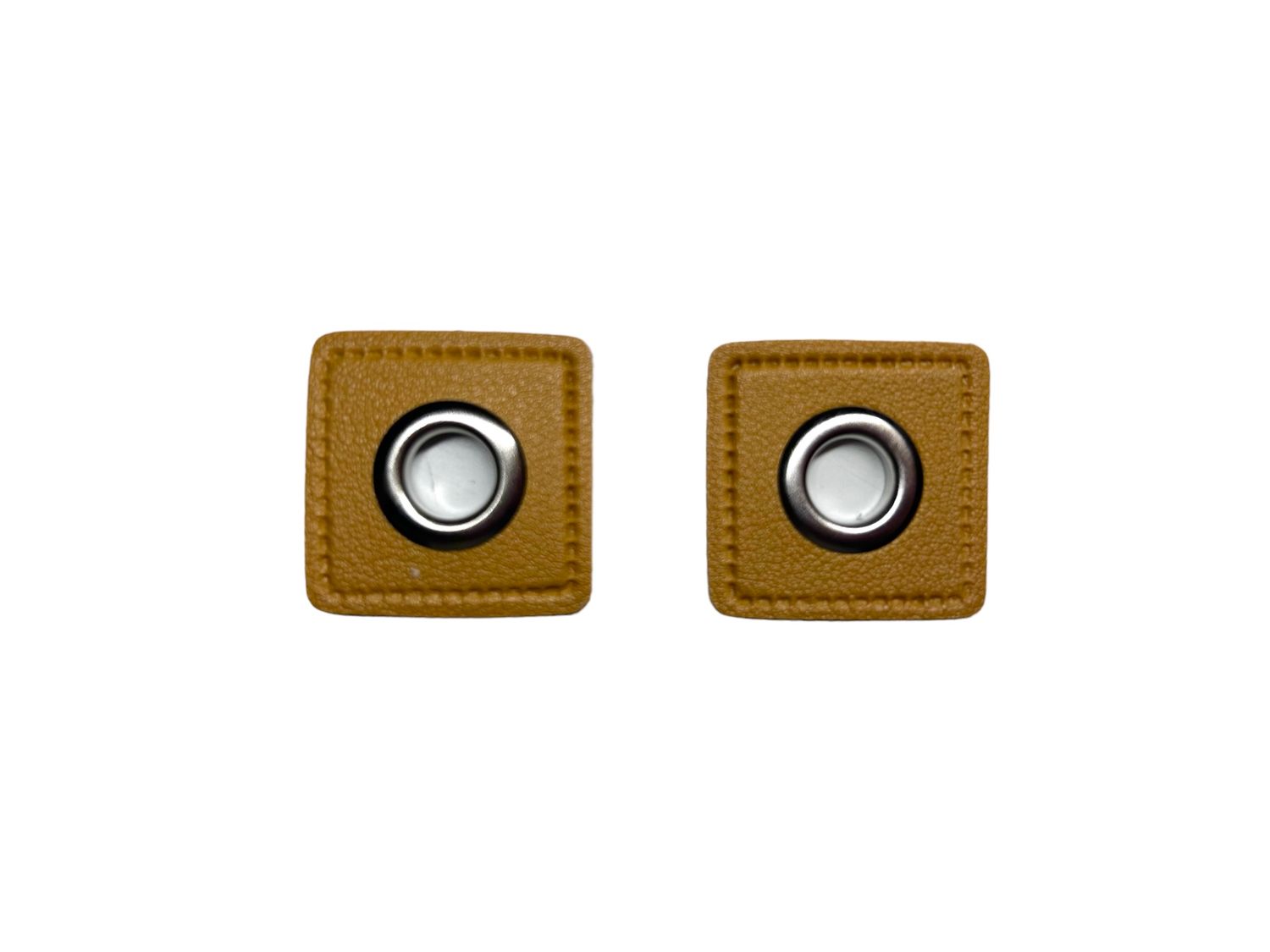 2er Kunstleder Patches mit Ösen Senfgelb 8mm