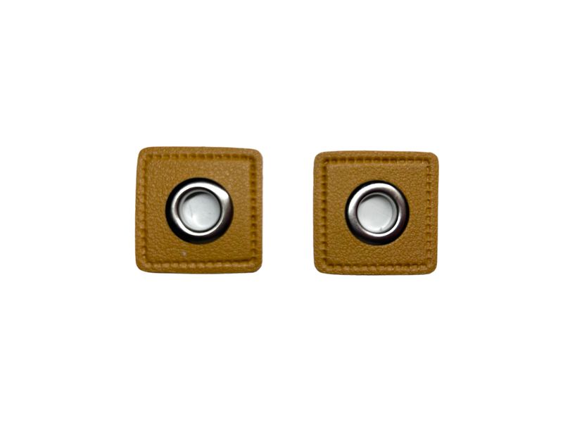 2er Kunstleder Patches mit Ösen Senfgelb 8mm