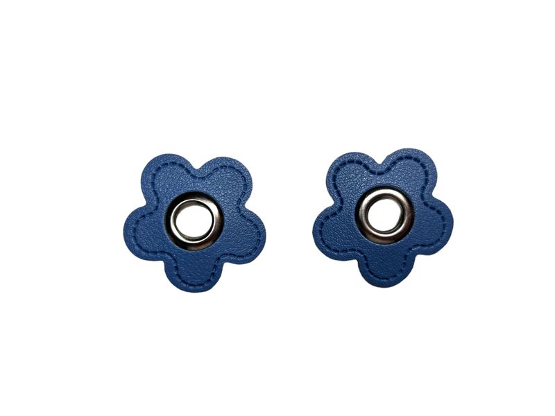 2er Kunstleder Patches mit Ösen Jeansblau 8mm
