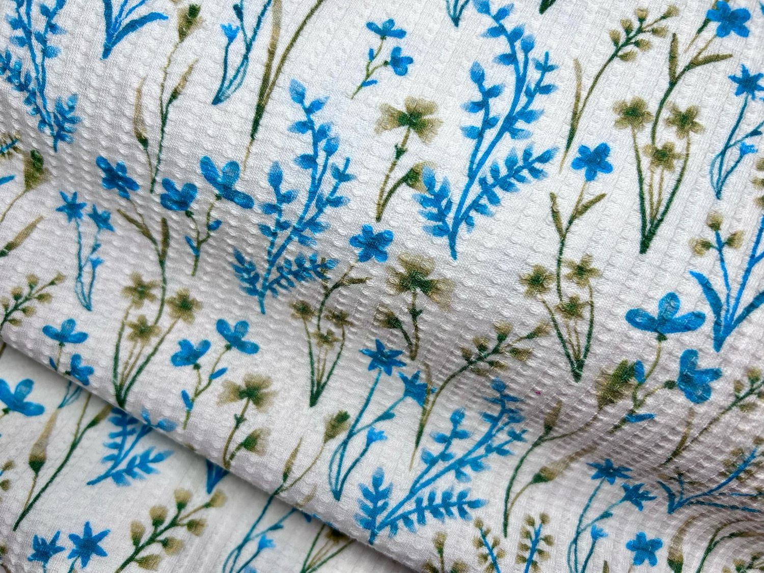Waffel Jersey Aqua/Grüne Blumen