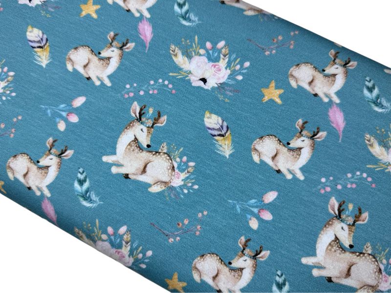 Jersey Rehe und Federn auf Blau - Fräulein von Julie