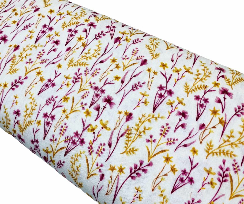 Musselin gelb/pinke Blumen