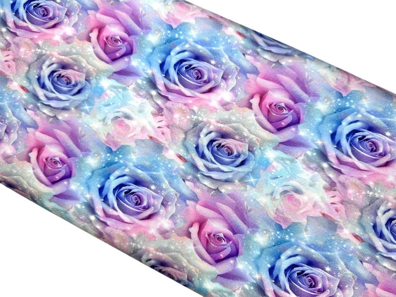 Jersey BIO QUALITÄT Blau-Rosa Rosen mit Sternenstaub
