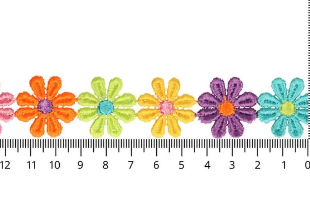 Baumwoll Spitzenborte mit bunten Blümchen, 25mm Baumwoll Spitzenborte mit bunten Blümchen, 25mm