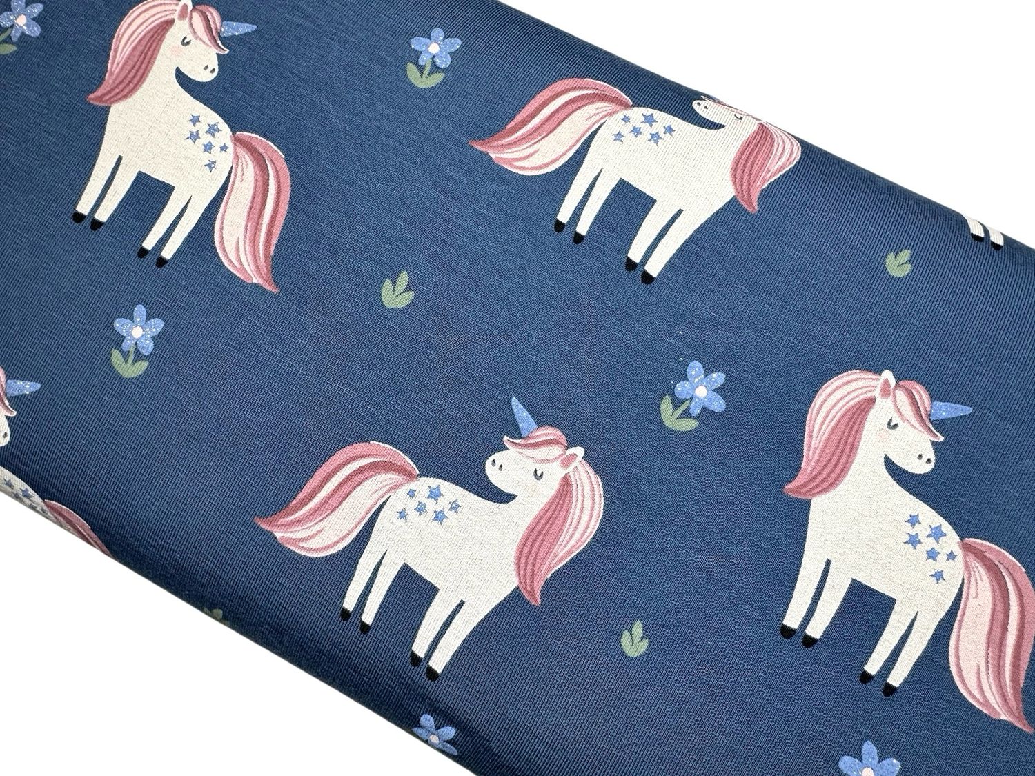 Jersey Einhörner auf Blau Jersey Einhörner auf Blau