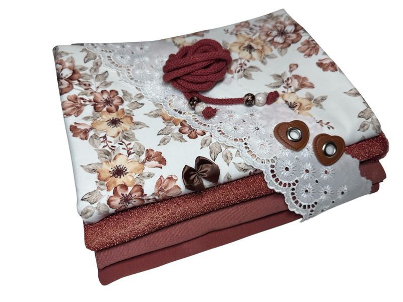 Kleines Jersey Stoffpaket Französische Blume Kakao