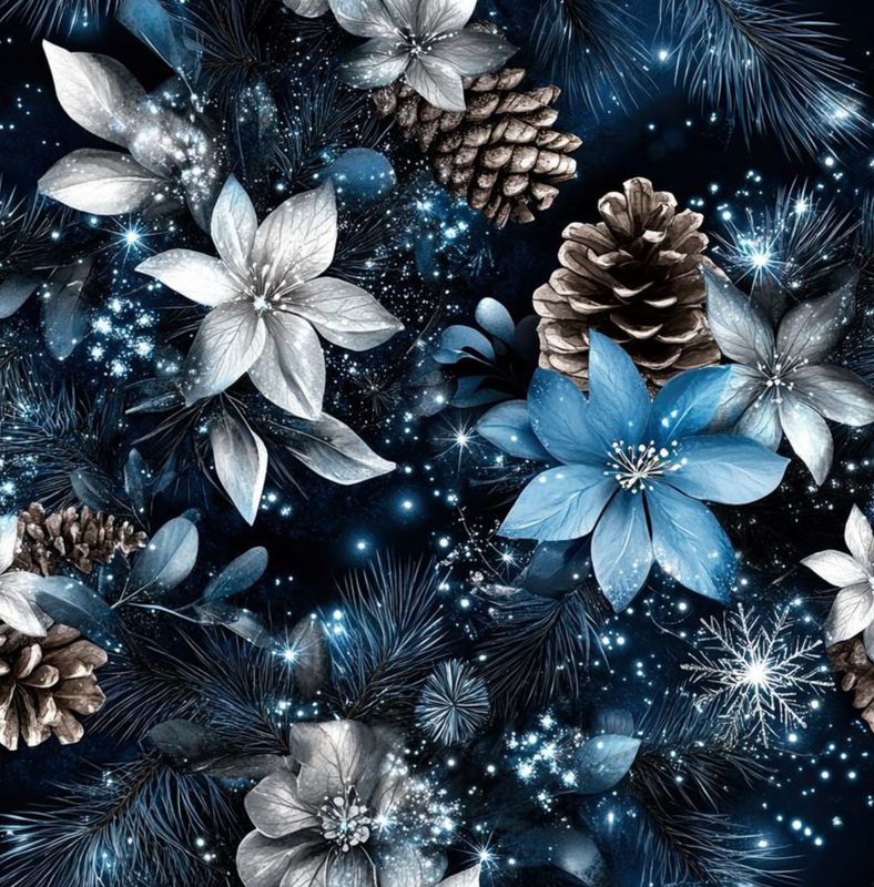 VORBESTELLUNG French Terry Weihnachtsblume Blau