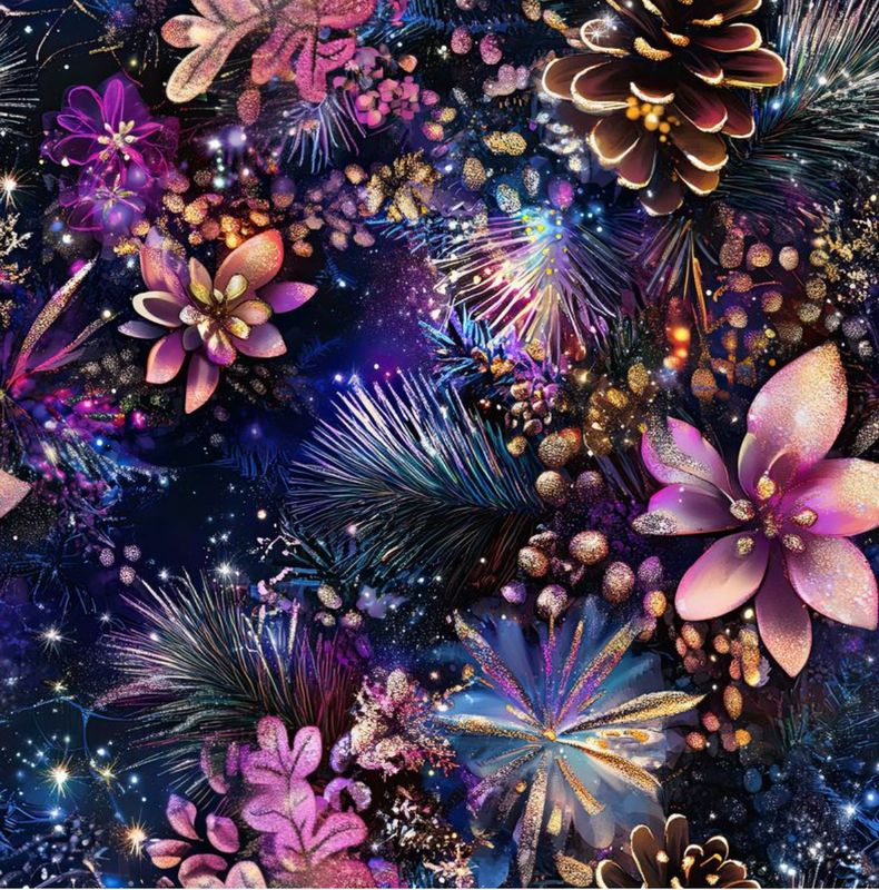 VORBESTELLUNG French Terry Weihnachtsblume Rosa-Violett