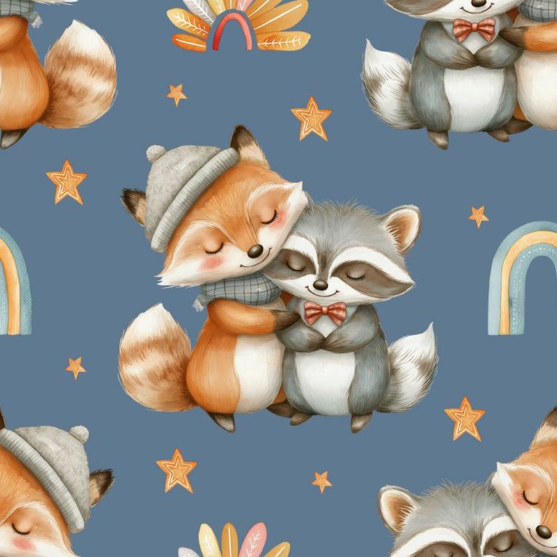 VORBESTELLUNG French Terry Fuchs und Waschbär auf Blau