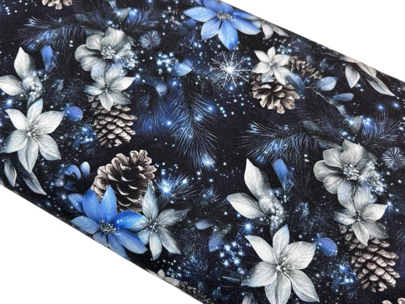 French Terry Weihnachtsblume Blau French Terry Weihnachtsblume Blau