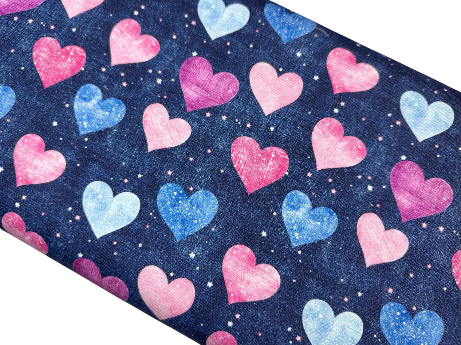 Bio Jersey Herzen auf Jeansmuster Bio Jersey Herzen auf Jeansmuster