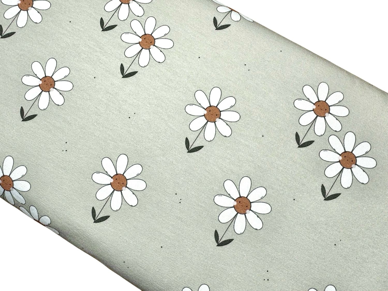 Bio Jersey Gänseblümchen auf Salbeigrün Bio Jersey Gänseblümchen auf Salbeigrün