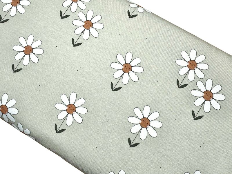 Bio Jersey Gänseblümchen auf Salbeigrün