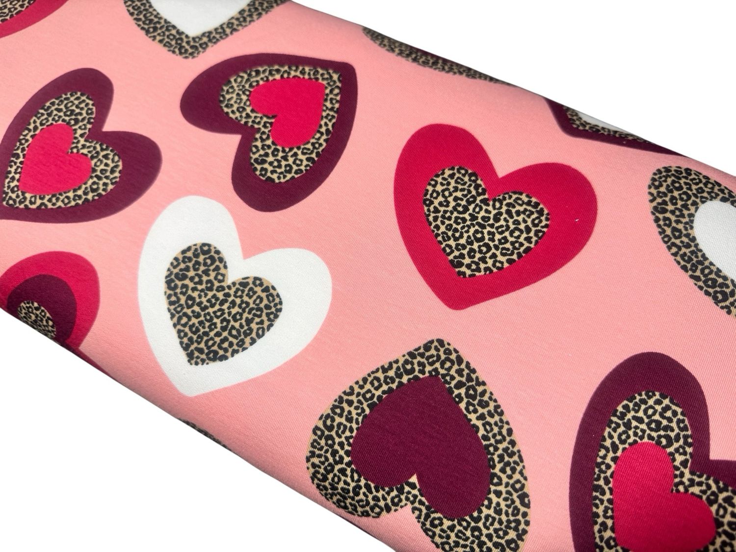French Terry Brushed Leoprint Hearts Poudre French Terry Brushed Leoprint Hearts Poudre