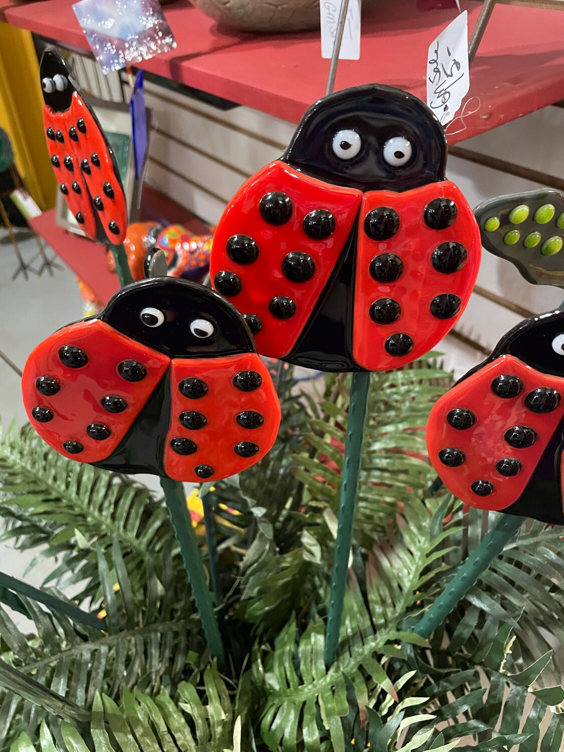 Glass Fused Lady Bug Garden Stakes By Alice Kirsch