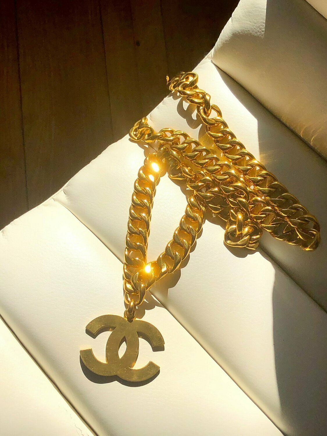 Vintage 90's CHANEL Huge CC Logo Thick Gold Chain Charm Pendant