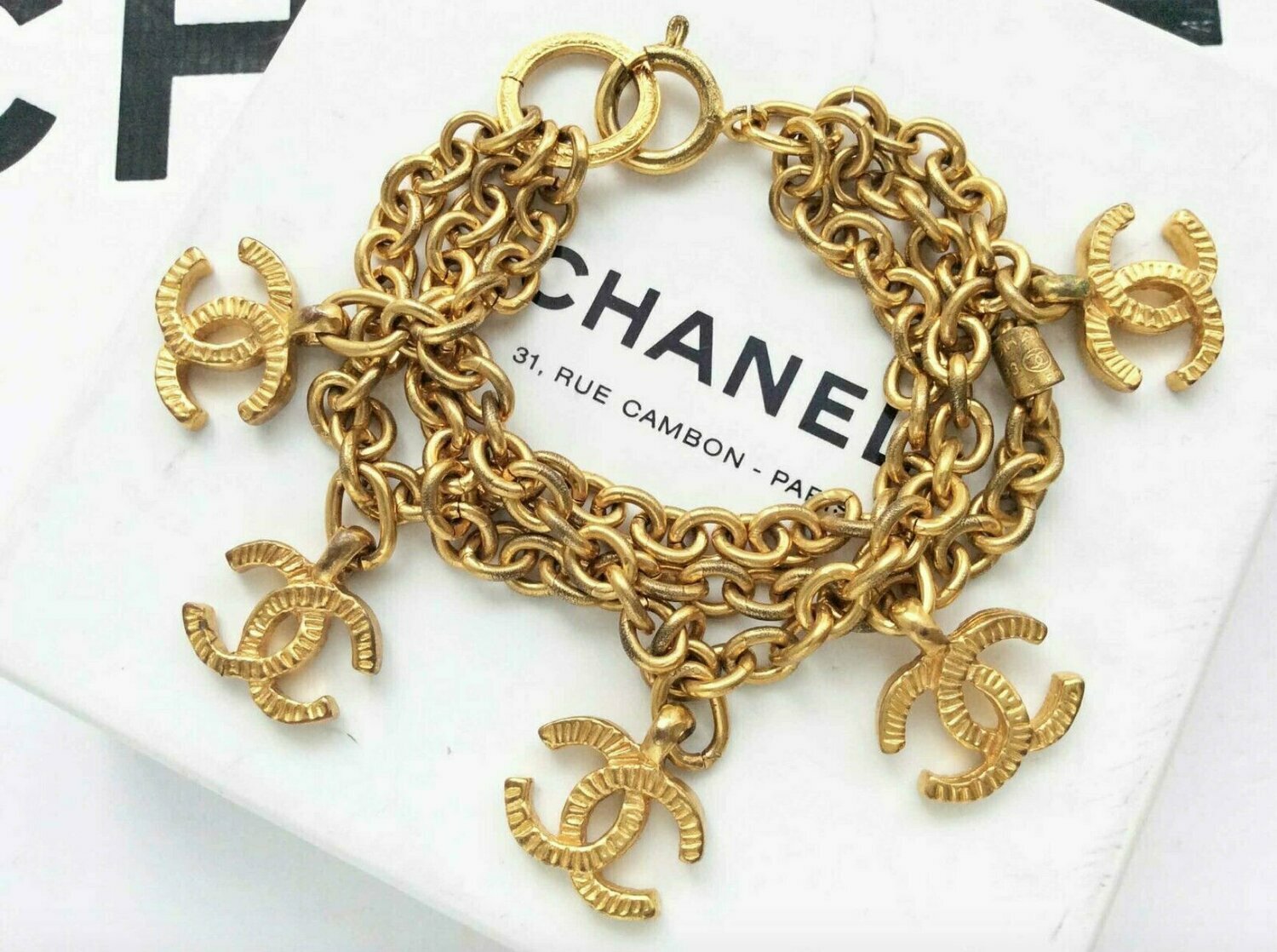 Vintage 90's CHANEL CC LOGO Letters Monogram Gold Plated Charm