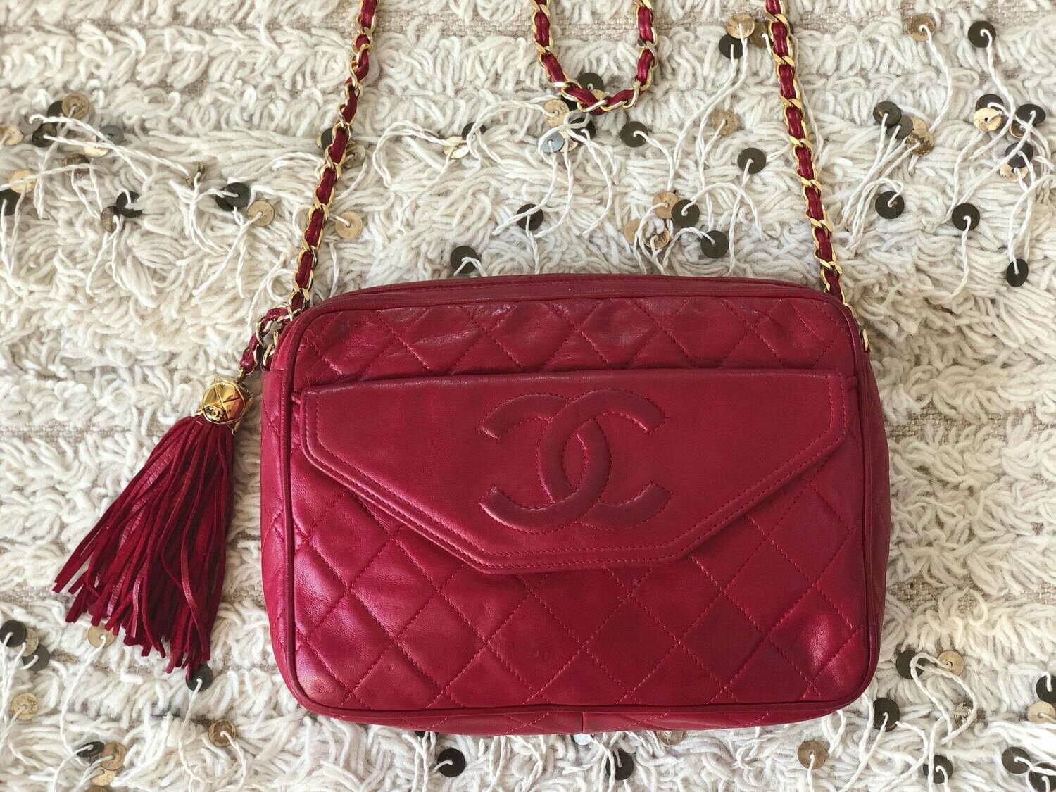 vintage chanel bag red leather