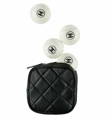 CHANEL 4 PC TENNIS BALL WITH MATELASSE QUILTED CARRYING CASE