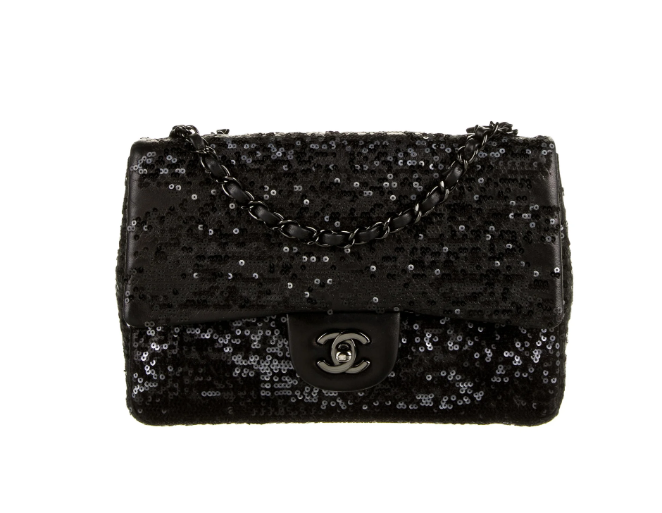 CHANEL MOONLIGHT ON WATER SEQUIN BLACK LEATHER CLASSIC FLAP SHOULDER BAG