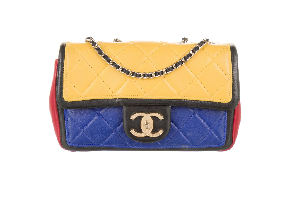 CHANEL CC PRIMARY RED BLUE YELLOW QUILTED LEATHER CC FLAP SHOULDER BAG