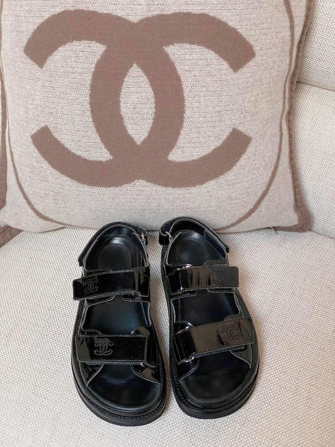 chanel cc velcro sandals