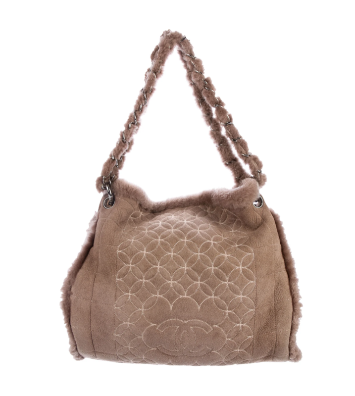 CHANEL CC SHEARLING LEATHER LARGE SHOULDER TOTE