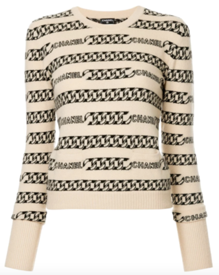 Chanel CC Logo Cashmere Knit T-Shirt Ivory Black