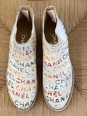 CHANEL LETTERS RAINBOW PRINT CANVAS BOOTS 38 / 7 - 7.5