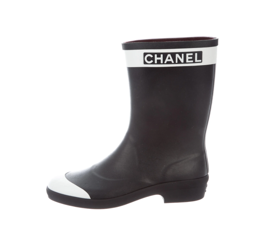 CHANEL Rubber CC Print Boots 39 Black 1314590