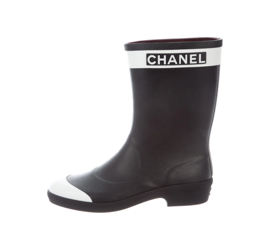 chanel rain boot 40 US 9 Cap Toe CC Logo Black White Check Cambon