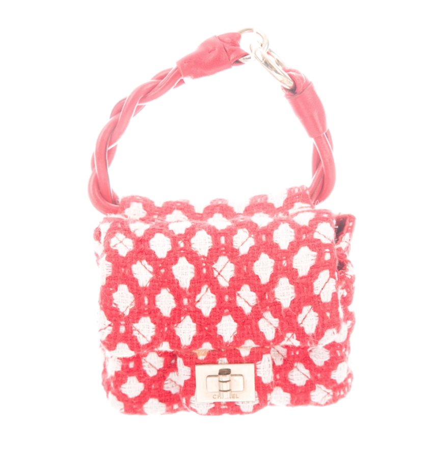 CHANEL LOGO VINTAGE REISSUE MICRO MINI BAG ANKLET RED WHITE TWEED / LEATHER