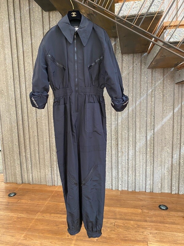 CHANEL LOGO LETTER SILK JUMPSUIT ONSIE SNOW SKI SUIT - VINTAGE